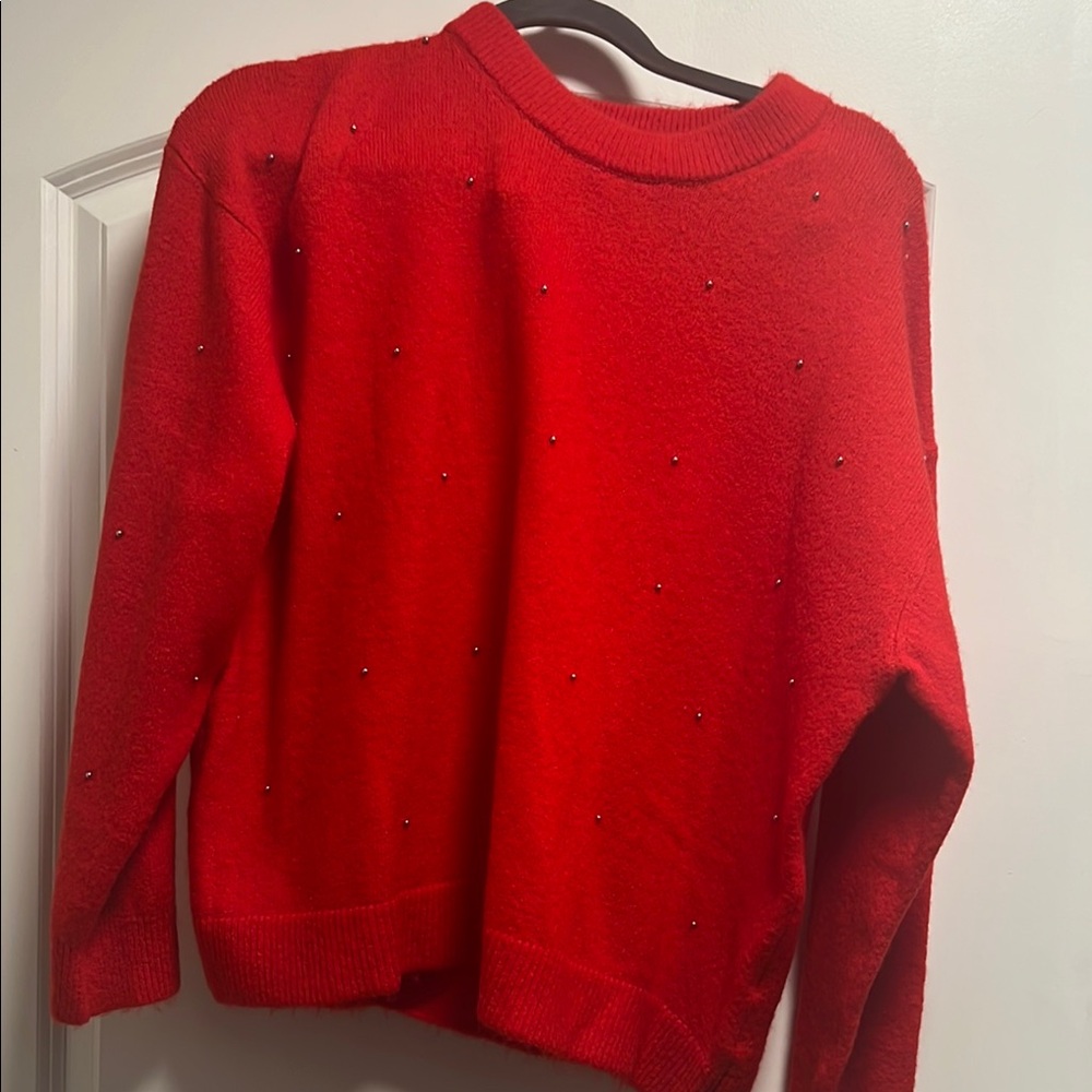 Red Embellished Women's Sweater